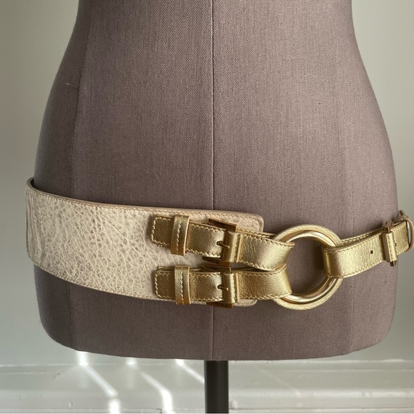Lambertson truex gold and Cream Women's Belt with buckles